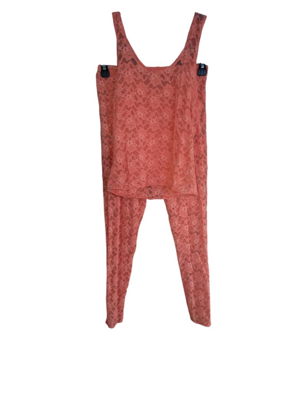 90s Fluorescent Orange Lace Tank Top & Leggings Set - Retro Floral Pattern - VTG - Picture 1 of 8
